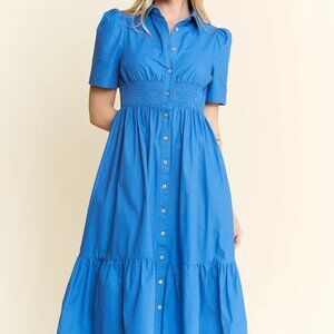 Jade By Jane Short Sleeve Button Down Midi Dress